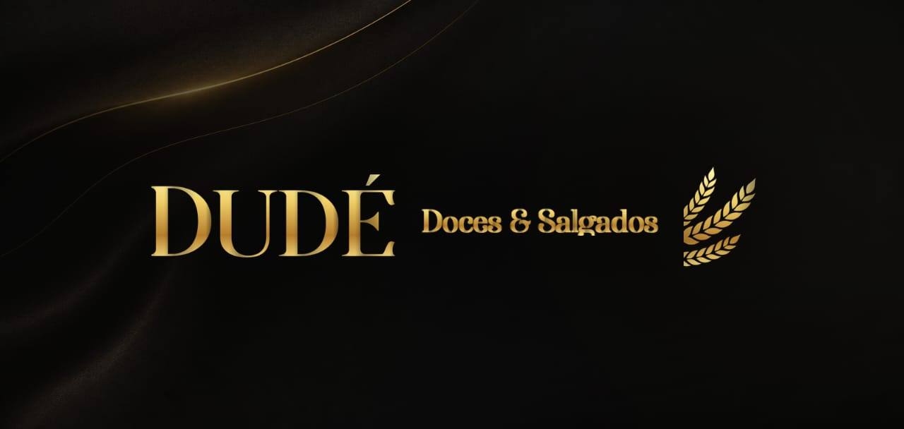 Dudé Doces e Salgados, painel preto e dourado da loja